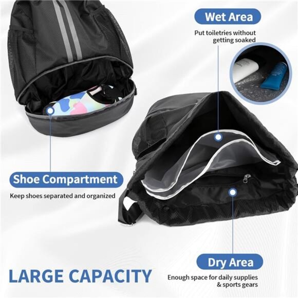 Drawstring Backpack Gym Bag with Shoes Compartment for Soccer, Basketball, main image 7